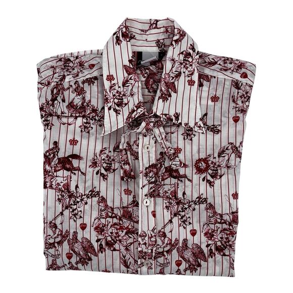 GSUS Industries Women's Cotton Blouse XL White W/ Red Printed Images Tie Accent - Picture 12 of 14